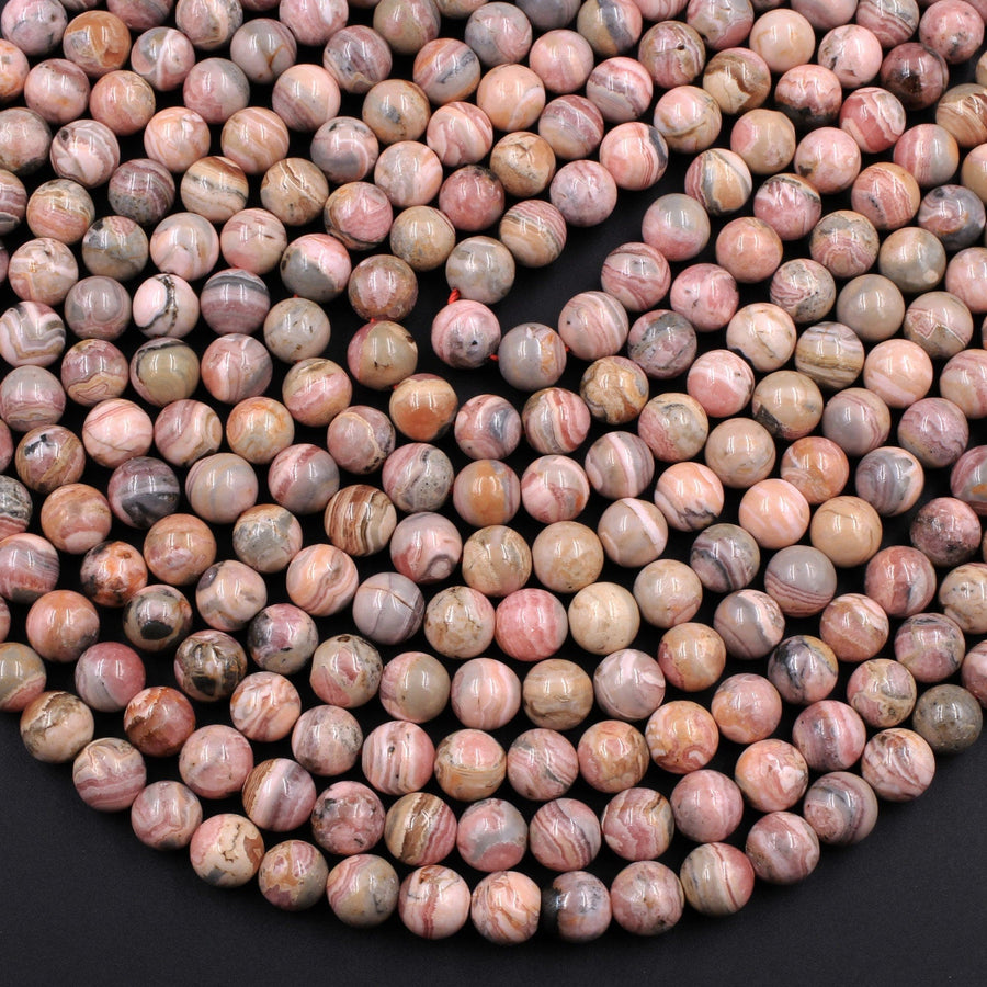 Natural Rhodochrosite Beads Round 5mm 6mm 8mm 9mm 10mm 15.5" Strand