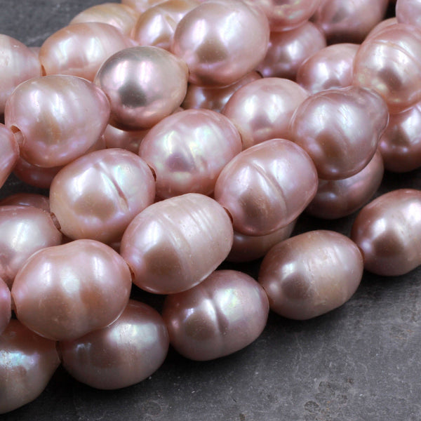 Large Hole Pearls Beads AAA Genuine Freshwater Pink Pearl 15mm Huge Jumbo Potato Oval Pearl 2.5mm Drill Size 8" Strand