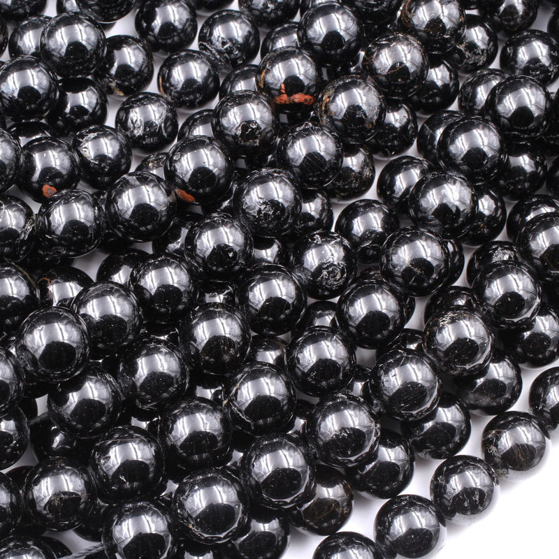 Genuine 100% Natural Black Tourmaline Round Beads 4mm 6mm 8mm 10mm 12mm 14mm 16" Strand