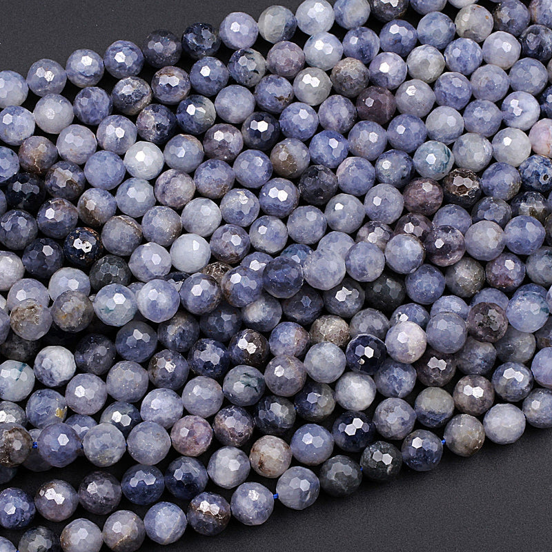 Faceted Natural Iolite Round Beads 8mm 10mm Genuine Real Blue Purple Iolite Gemstone 15.5" Strand