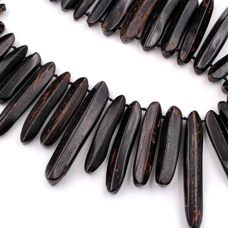 Natural Black Coral Branch Beads, Black Sponge Coral Beads, Black Coral Sticks, Freeform Irregular Super Long Coral Spike Beads 16" Strand