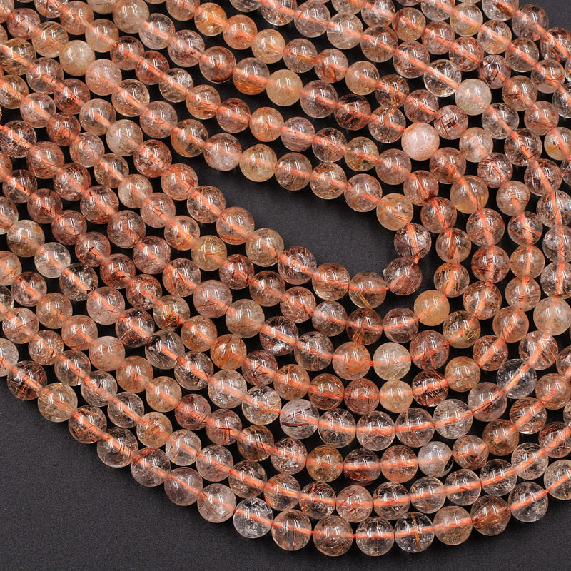 Natural Golden Red Rutile Quartz Round Beads 4mm 5mm 6mm 16" Strand