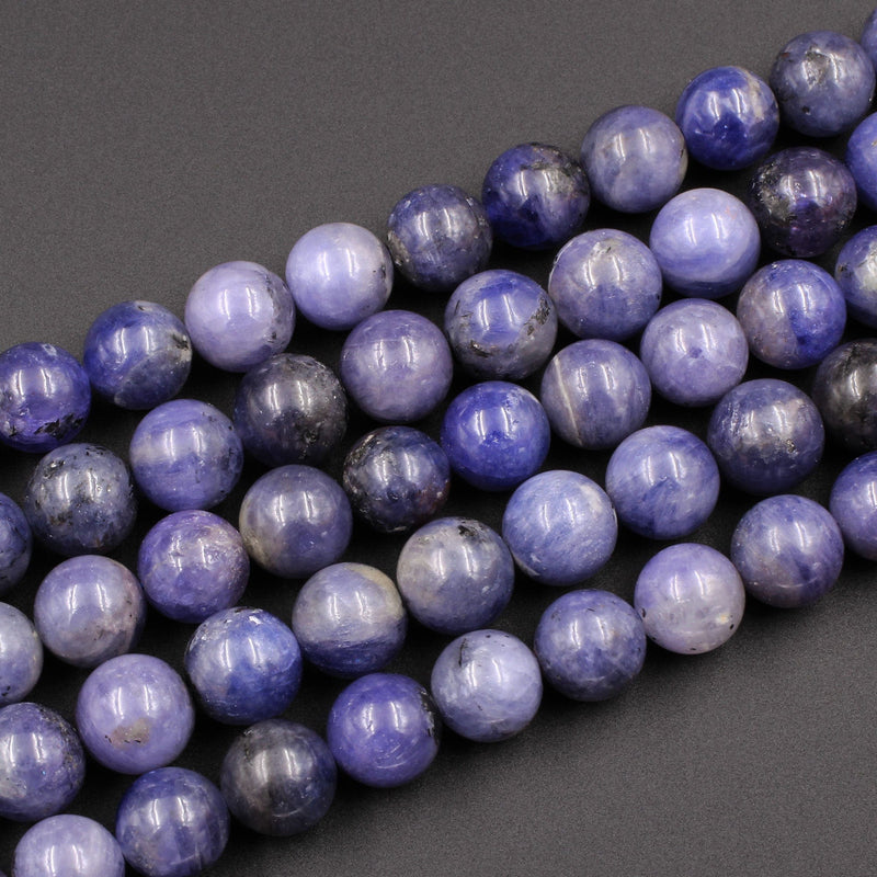 Large Natural Tanzanite Round Beads 8mm 10mm 12mm Real Genuine Tanzanite Purple Blue Gemstone 16" Strand