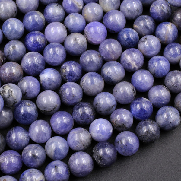 Large Natural Tanzanite Round Beads 8mm 10mm 12mm Real Genuine Tanzanite Purple Blue Gemstone 16" Strand