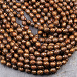 Faceted Golden Bronze Copper Oval Rice Pearls 6mm Shimmery Iridescent Genuine Freshwater Pearl 16" Strand