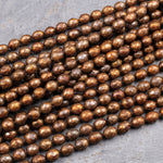 Faceted Golden Bronze Copper Oval Rice Pearls 6mm Shimmery Iridescent Genuine Freshwater Pearl 16" Strand