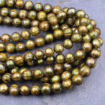 Large Faceted Genuine Freshwater Pearl Mystic Golden Green Pearl 10mm Round Shimmery Iridescent Beads 16" Strand