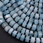 Natural Blue Aquamarine Faceted Rondelle Beads 8mm 10mm 12mm Wheel Diamond Cut with Sharp Facets 15.5" Strand