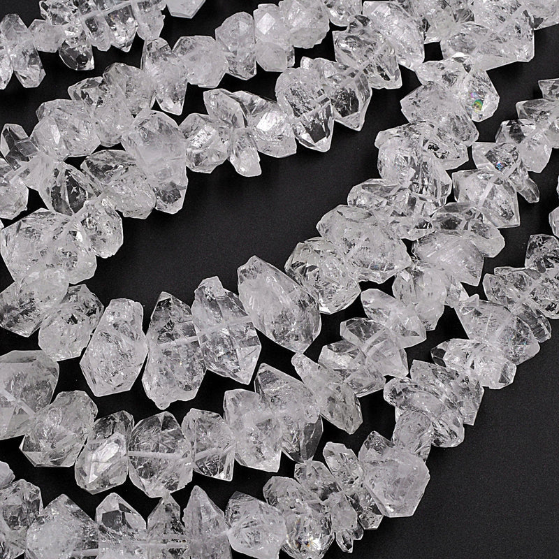 Large Natural Herkimer Diamond Quartz Beads Superior A Grade Double Terminated Point Real Natural Quartz 16" Strand
