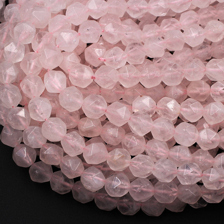 Star Cut Translucent Soft Pink Rose Quartz 8mm Faceted Beads 16" Strand