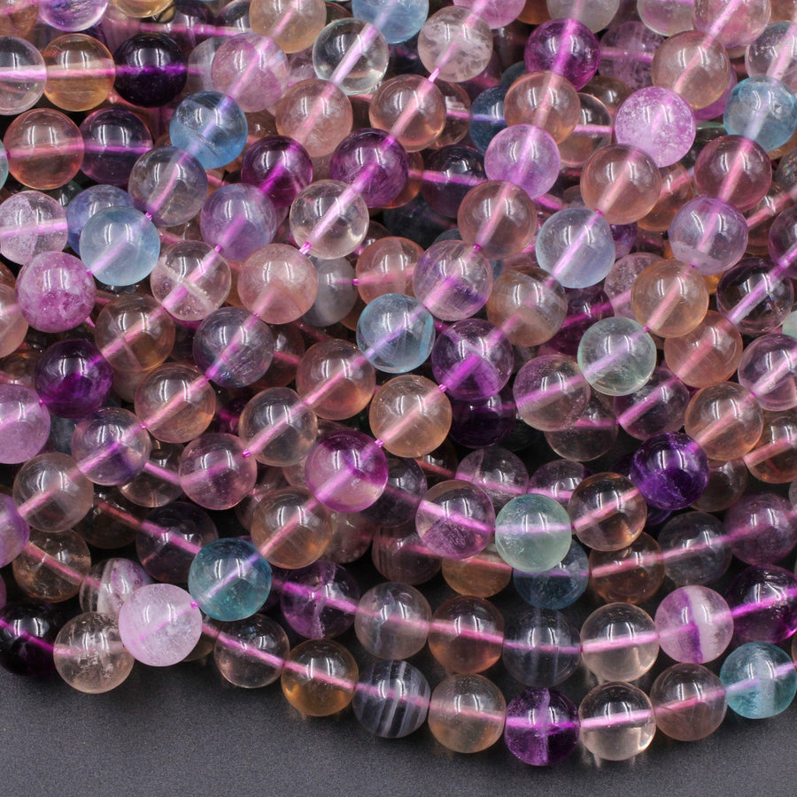 Natural Rainbow Fluorite 8mm Round Beads Purple Green Blue Honey Yellow Gemstone Beads 16" Strand