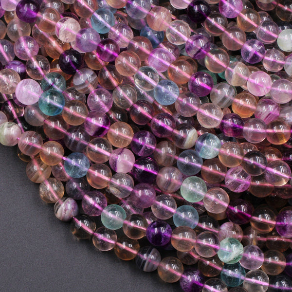Natural Rainbow Fluorite 8mm Round Beads Purple Green Blue Honey Yellow Gemstone Beads 16" Strand