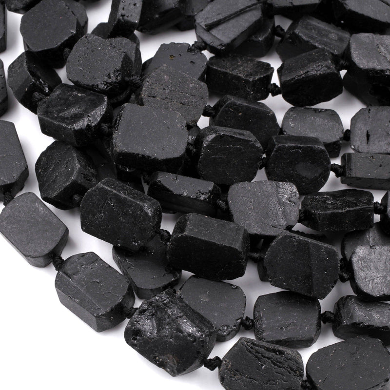 Black Tourmaline Beads chiseled Rectangle Flat Nugget Real Genuine Black Tourmaline Crystal Gemstones 16" Strand