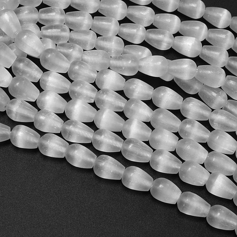 Natural Selenite Teardrop Beads 10x7mm Vertically Drilled Real Genuine Natural Selenite Gemstone 16" Strand