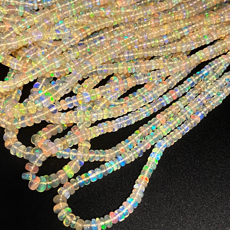 Natural Ethiopian Opal Beads Smooth Rondelle Graduated from 3mm to 5mm AAA Super Flashy Fiery Rainbow Opal Full 16.5" Strand