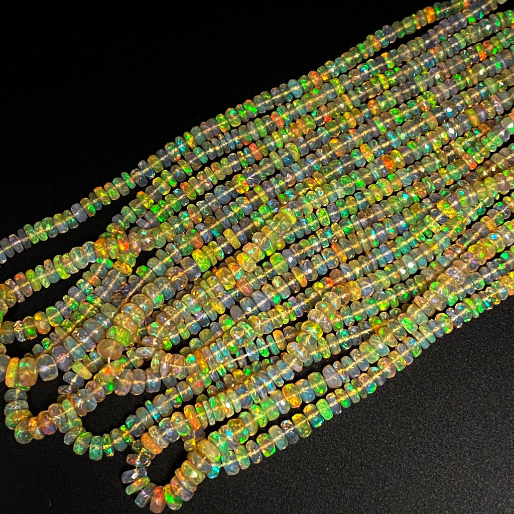 AAA Ethiopian Opal Faceted Rondelle Beads Graduating 4mm 5mm 6mm Super Flashy Fiery Rainbow Orange Yellow 16.5" Strand
