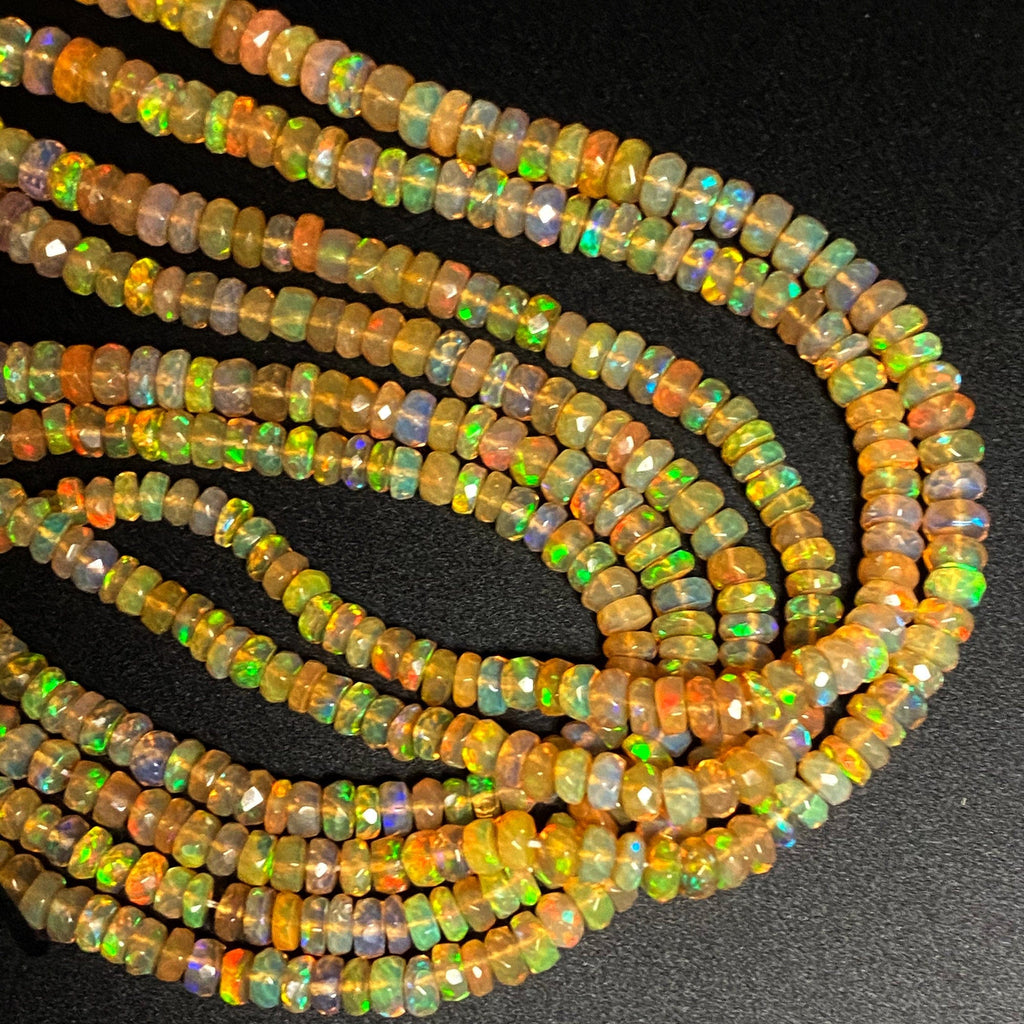 AAA Ethiopian Opal Faceted Rondelle Beads Graduating 3.5mm 6mm Super Flashy Fiery Rainbow Honey Amber Orange 16.5" Strand