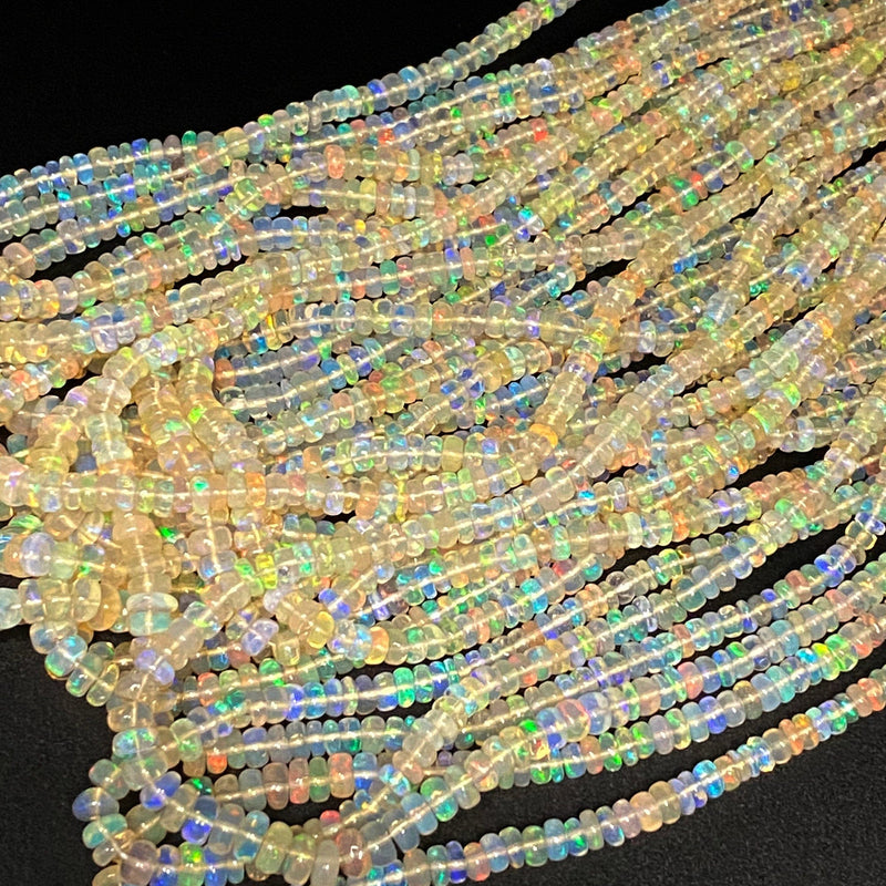 Natural Ethiopian Opal Beads Smooth Rondelle Graduated from 3mm to 5mm AAA Super Flashy Fiery Rainbow Opal Full 16.5" Strand