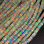 AAA Large Ethiopian Opal Faceted Rondelle Beads Graduating 5mm 8mm Super Flashy Fiery Rainbow White Opal 17" Strand