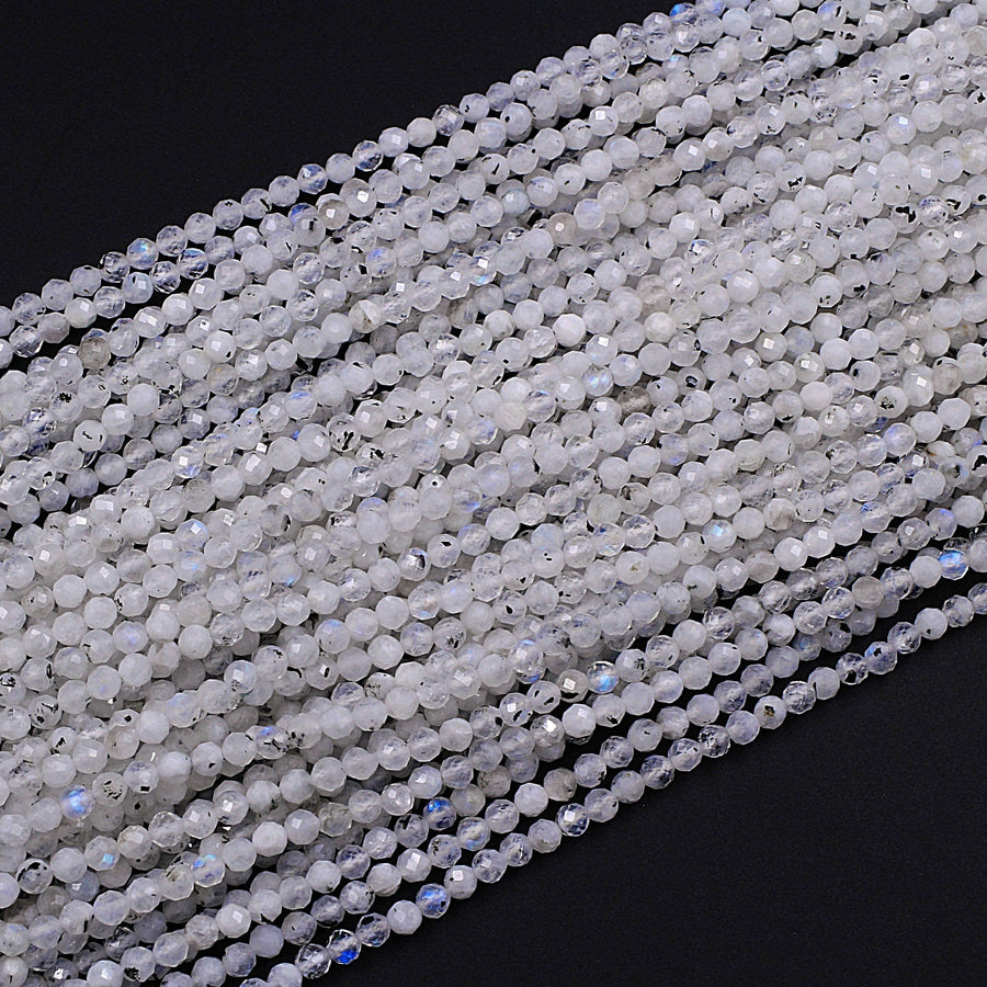Micro Faceted Natural Rainbow Moonstone Round Beads 3mm 4mm 5mm 6mm 15.5" Strand