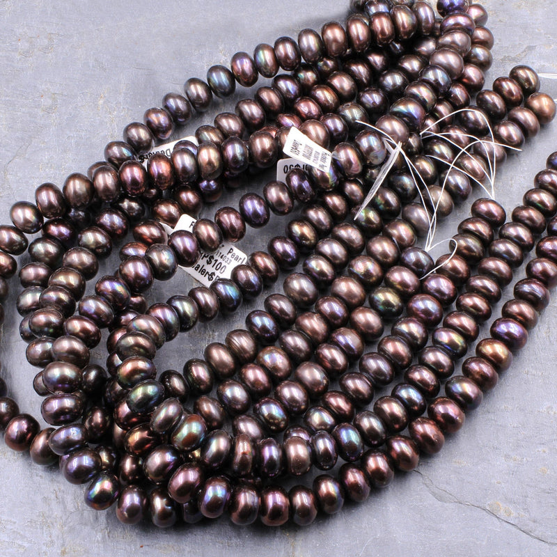 Large Dark Bronze Button Pearls 12mm Extra Brilliant Golden Copper Peacock Iridescence Real Genuine Freshwater Pearl 16" Strand