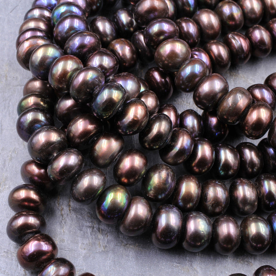 Large Dark Bronze Button Pearls 12mm Extra Brilliant Golden Copper Peacock Iridescence Real Genuine Freshwater Pearl 16" Strand