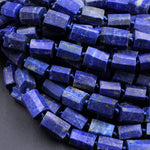 Natural Blue Lapis Lazuli Faceted Tube Beads 16" Strand