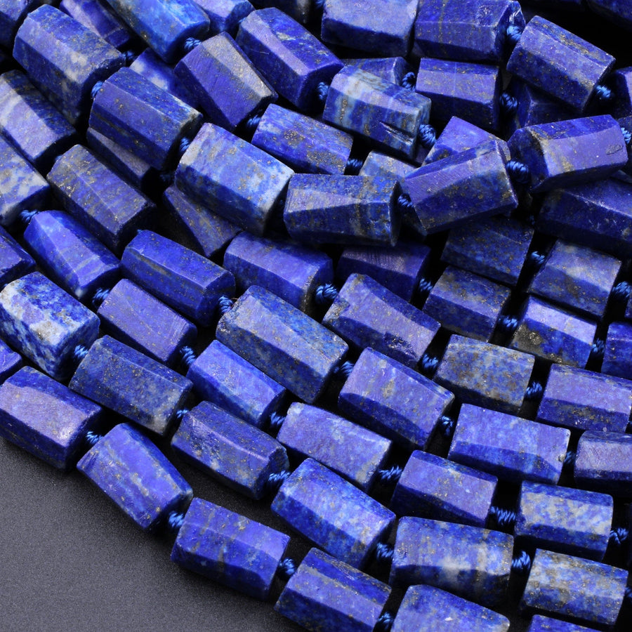 Natural Blue Lapis Lazuli Faceted Tube Beads 16" Strand