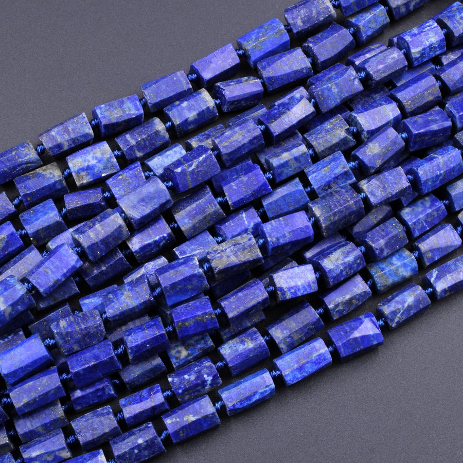 Natural Blue Lapis Lazuli Faceted Tube Beads 16" Strand