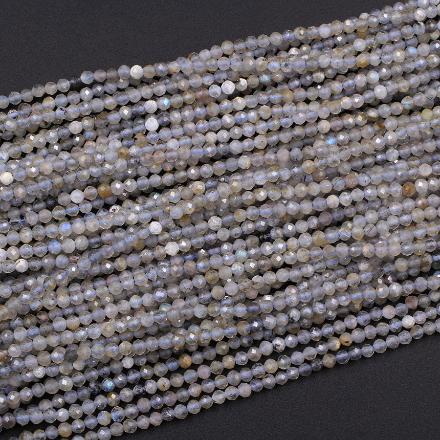 Faceted Labradorite 2mm 3mm Round Beads 16" Strand