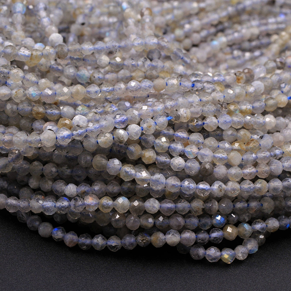 Faceted Labradorite 2mm 3mm Round Beads 16" Strand