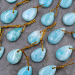 Natural Blue Larimar Teardrop Pendant Drilled Genuine Real Blue Larimar Gemstone Focal Bead