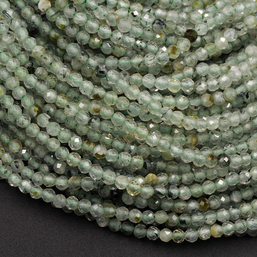 Natural Light Green Prehnite Round Beads Faceted 2mm 3mm 16" Strand