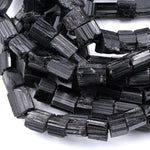 Drilled Raw Natural Black Tourmaline Beads Tube Nugget Real Genuine Black Tourmaline Crystal Shaped Gemstones 17" Strand