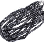 Drilled Raw Natural Black Tourmaline Beads Tube Nugget Real Genuine Black Tourmaline Crystal Shaped Gemstones 17" Strand