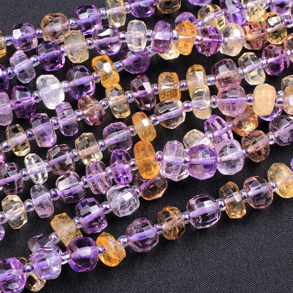 Natural Ametrine Faceted 10mm Off Round Rondelle Beads Genuine Real Ametrine Gemstone Purple Amethyst Golden Citrine 16" Strand