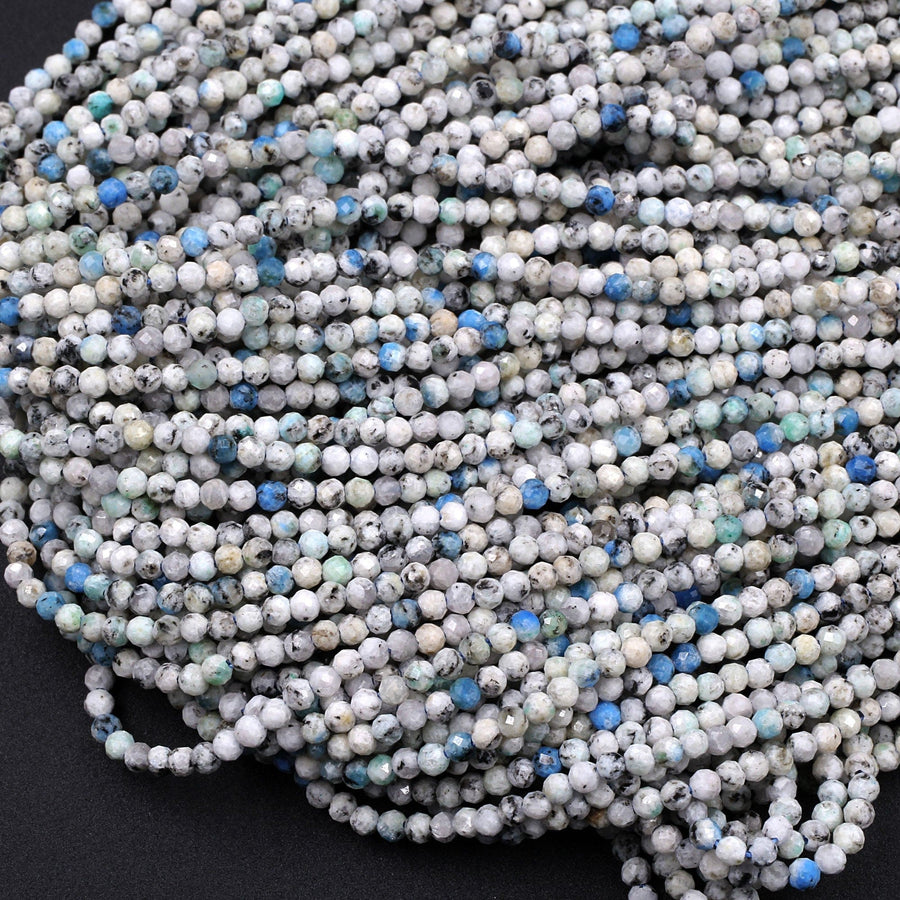 AA Real Genuine Rare K2 2mm Faceted Round Beads from Pakistan Afghanistan Sparkling Laser Diamond Cut Gemstone 16" Strand