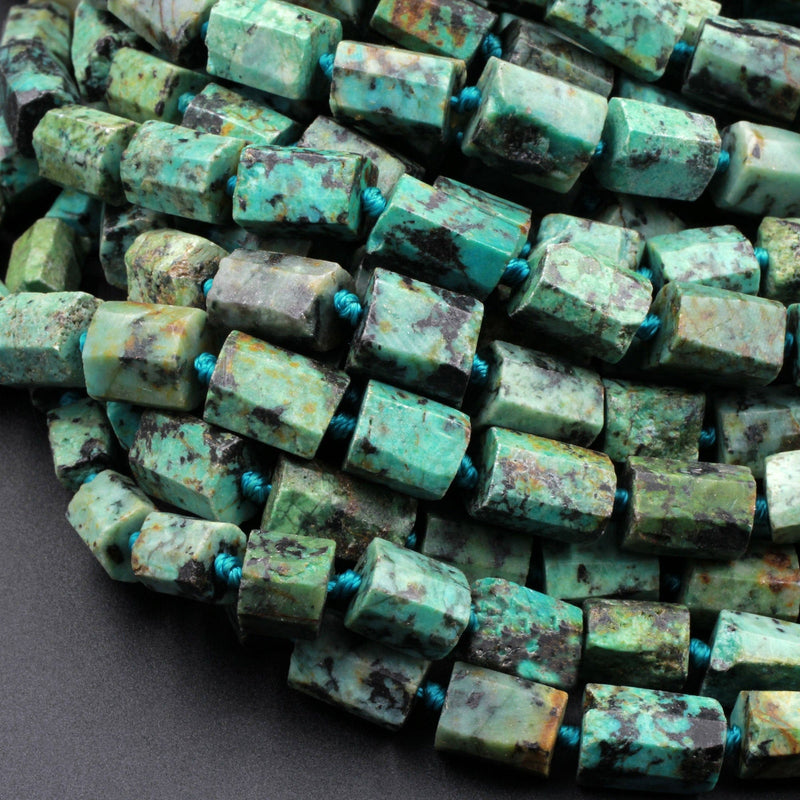 A Grade Natural African Turquoise Beads Faceted Tube Organic Raw Cut 16" Strand