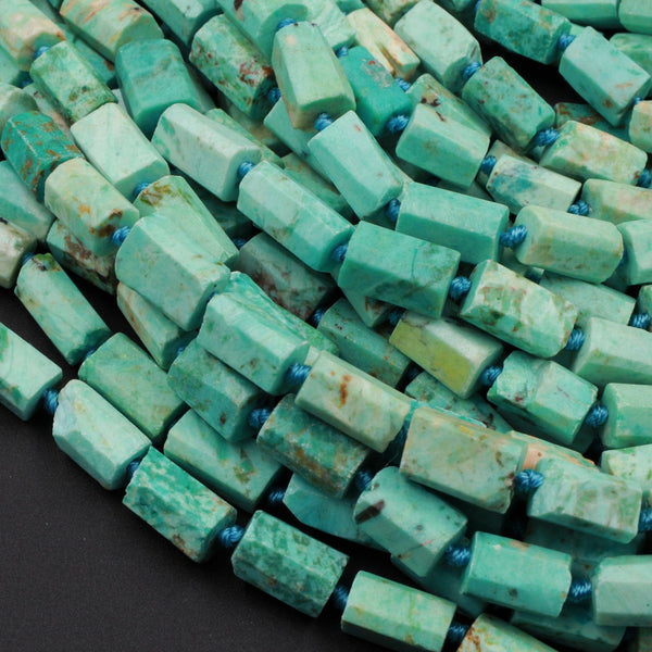 Rare Natural Peruvian Turquoise Tube Beads Hand Cut Faceted Cylinder Gemstone 16" Strand