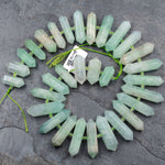 Natural Green Prehnite Beads Double Terminated Crystal Long Faceted Focal Point Beads 16" Strand