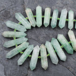 Natural Green Prehnite Beads Double Terminated Crystal Long Faceted Focal Point Beads 16" Strand