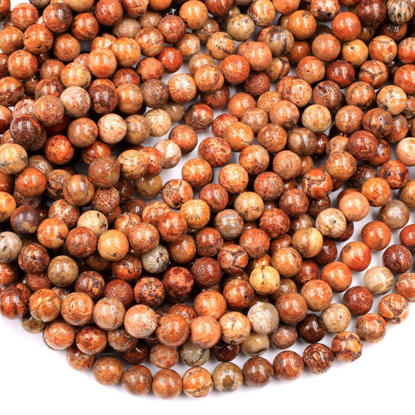 Natural Rusty Orange Red Fossil Coral Round Beads 6mm 8mm 10mm 12mm 14mm 16mm From Indonesia 16" Strand