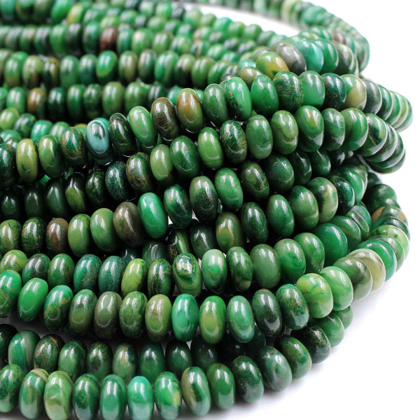 Natural African Green Jade Beads 6mm 8mm Rondelle Beads 16" Strand