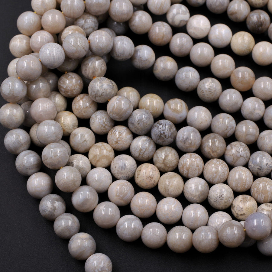 Light Gray Fossil Coral Round 8mm Beads From Indonesia 16" Strand