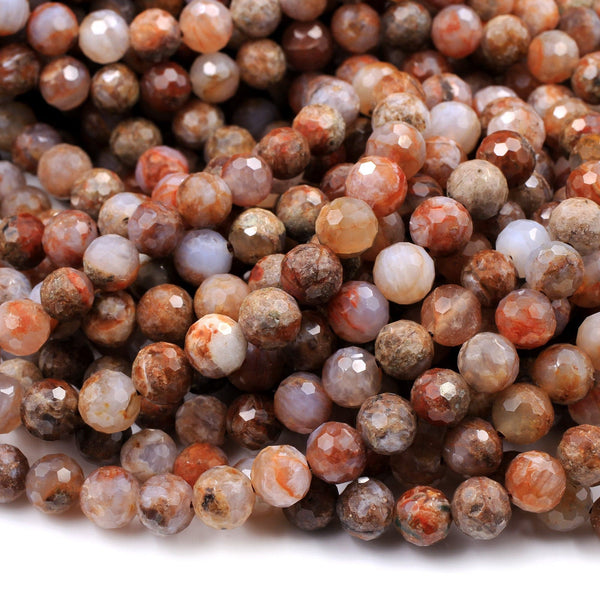 Rare Faceted Natural Red Flame Agate 6mm 8mm Round Beads 16" Strand