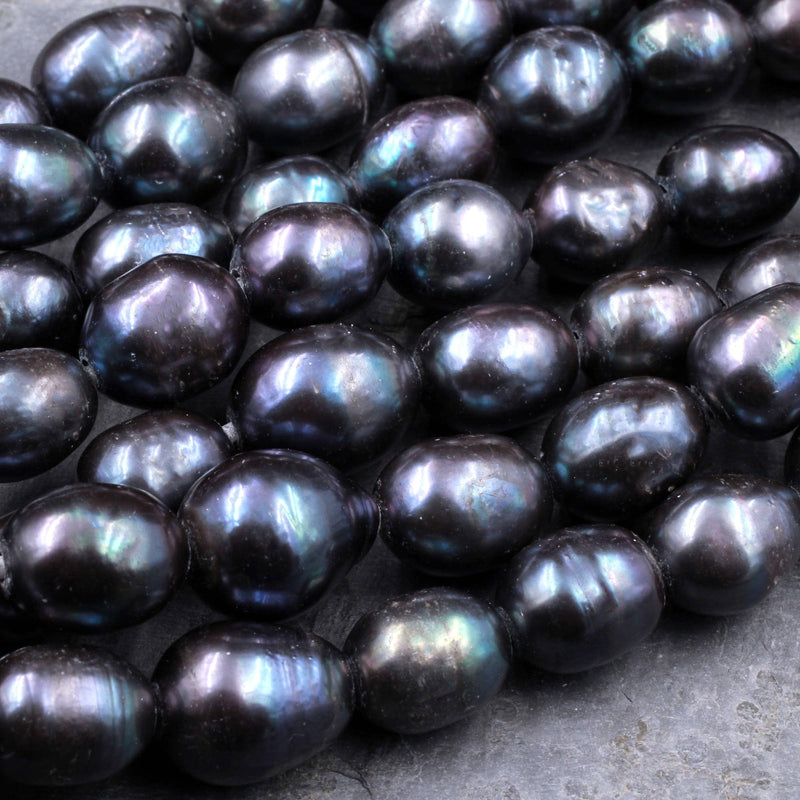 Large Hole Pearls Beads Black Peacock Genuine Freshwater Pearl 12mm 16mm Large Potato Oval Big 2.5mm Drill Size 8" Strand