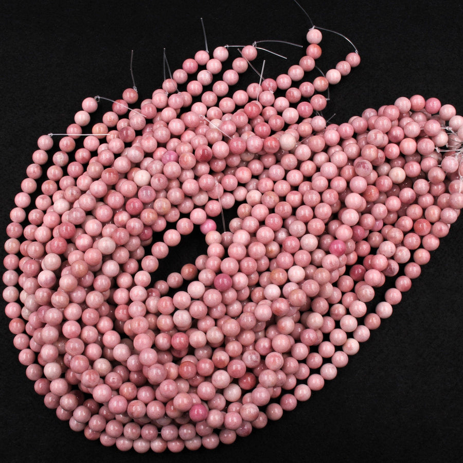 Natural Pink Porcelain Rhodonite 8mm Round Beads 16" Strand