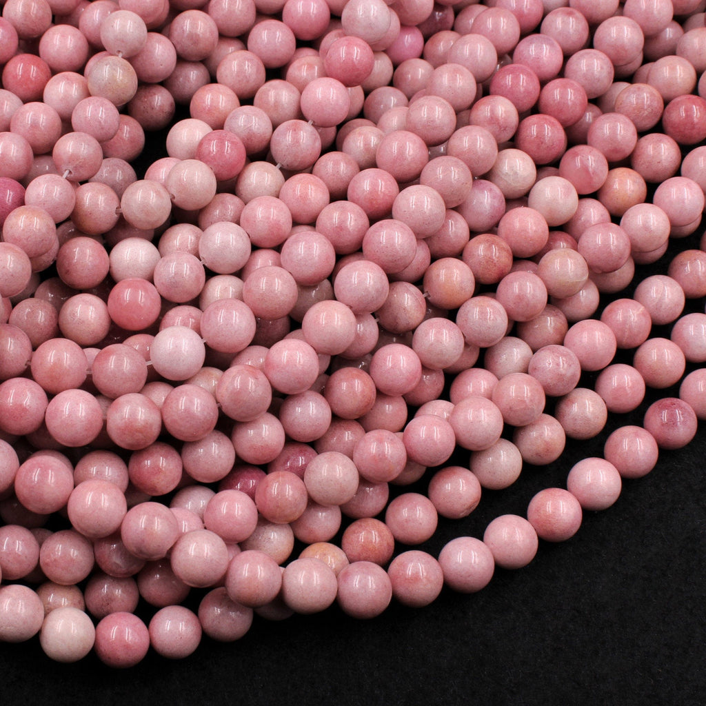 Natural Pink Porcelain Rhodonite 8mm Round Beads 16" Strand