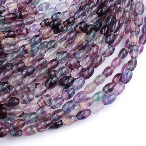 Natural Fluorite Barrel Beads 12x8mm Purple Green Blue Gemstone Drum Oval Beads 16" Strand