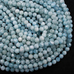 Micro Faceted Natural Soft Blue Aquamarine 8mm Faceted Round Beads Laser Diamond Cut Gemstone 16" Strand